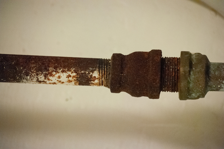 Close-up of a corroded pipe.